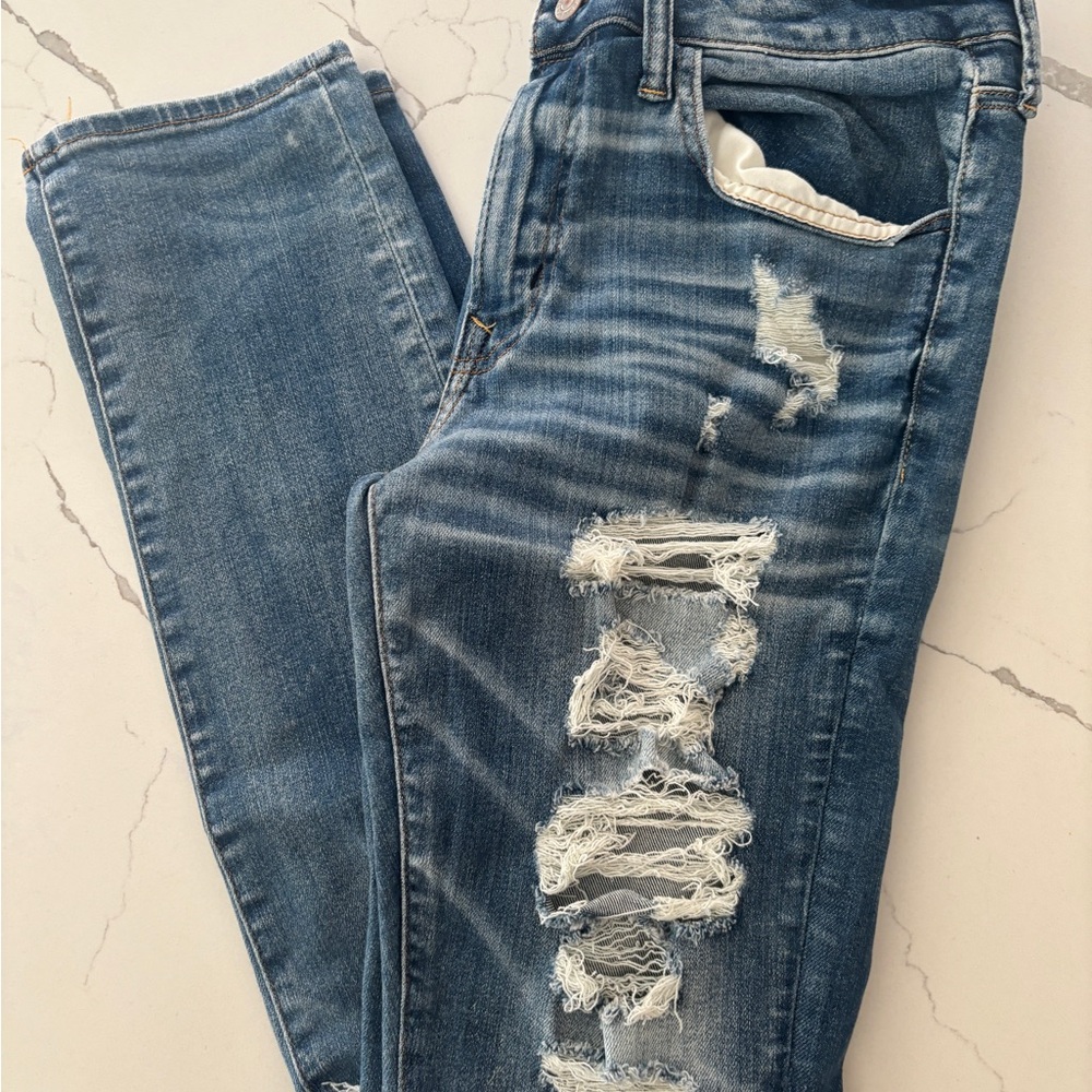 American Eagle Outfitters Blue Skinny Jeans Distressed